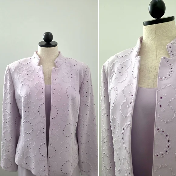 Albert Nipon Vintage Lilac 3-Piece Embellished Beaded Evening Skirt Suit Set M/L - Picture 8 of 11